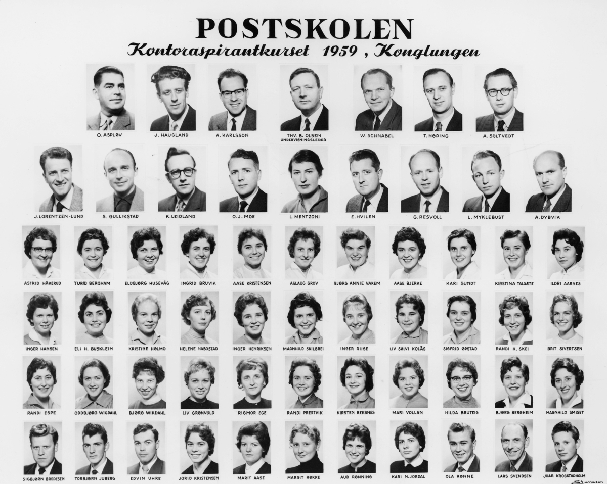 gruppebilde, Konglungen, postskolen kontoraspirantkurset 1959