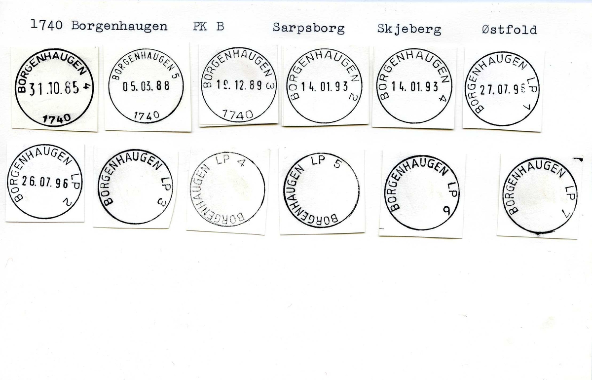 Stempelkatalog, 1740 Borgenhaugen, Sarpsborg postk, Skjeberg kommune, Østfold.
(1740 Børgenhaugen fram til 1.7.1984)