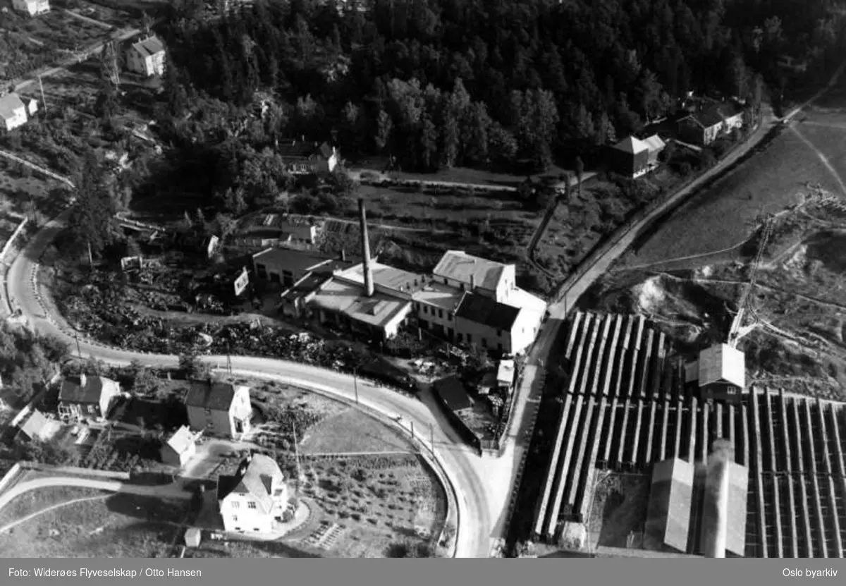 Høyenhall fabrikker, Høyenhall Teglverk, Østensjøveien, Bryn (Flyfoto)