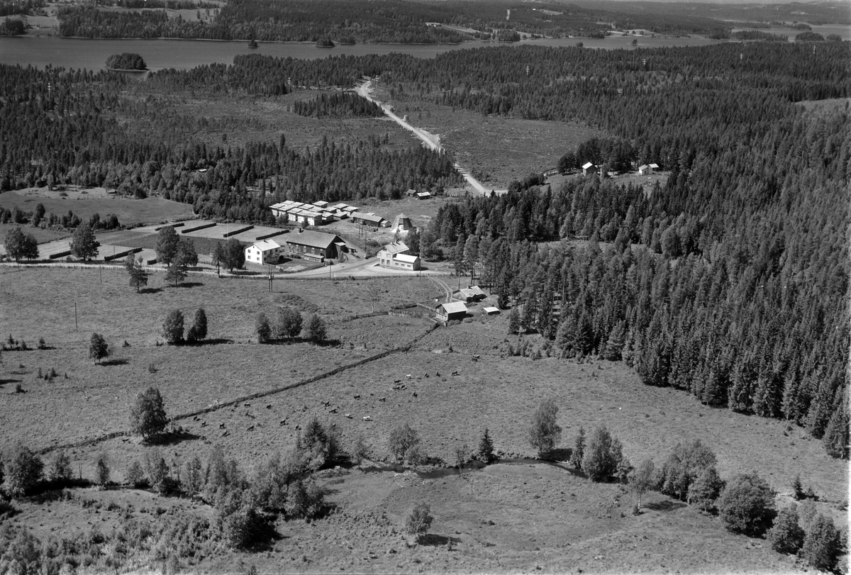 Flyfoto av Arneberg, Næroset, Ringsaker. Sagbruk, landhandel.