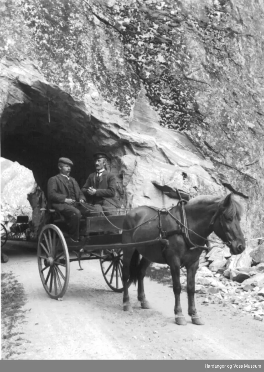 Anders P Wallevik Og Håkon S Kvammen Med Hest Og Kjerre Hardanger Og Voss Museum 