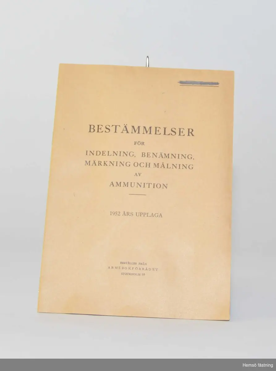 Häfte, Bestämmelser för indelning, benämning, märkning och målning av ammunition, 1952 års upplaga