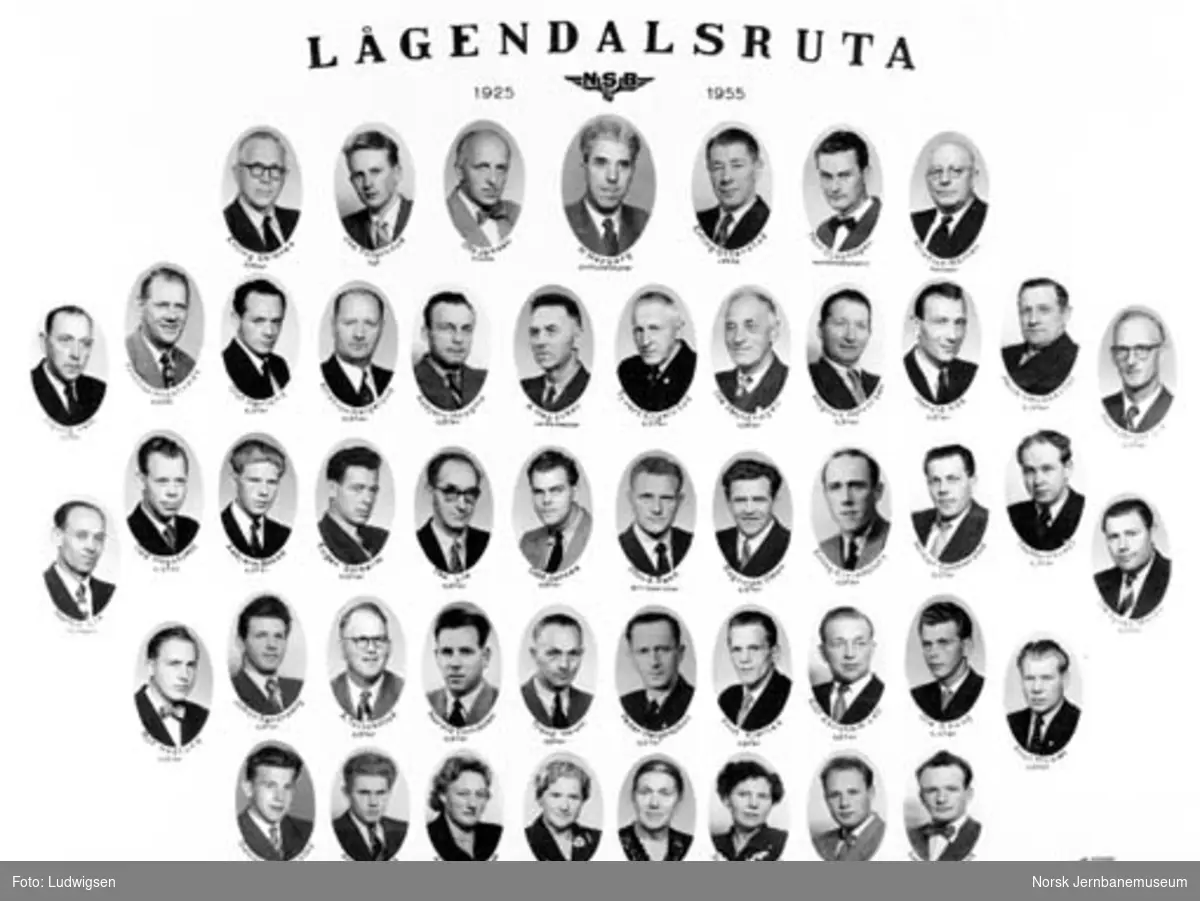 Fotomontasje med Lågendalsrutens ansatte i 1955