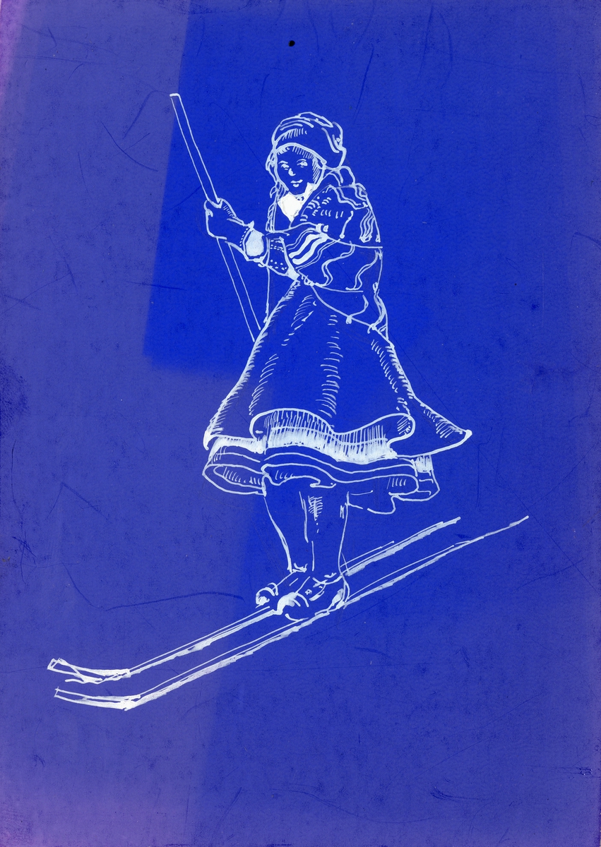 Pike i Setesdalsdrakt på ski.
