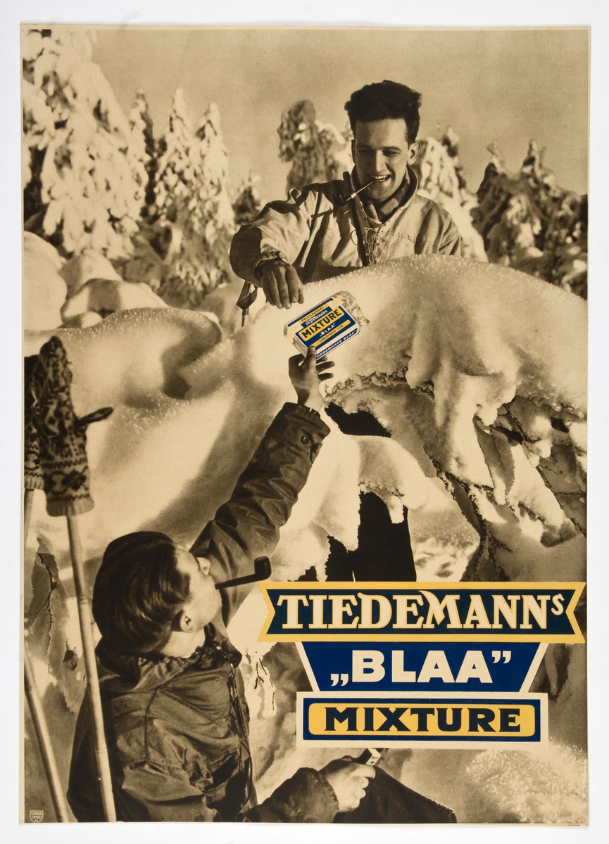 Reklamebilde for Tiedemanns Blå tobakk.