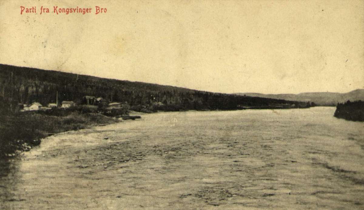 Postkort. Jule- og nyttårshilsen. Fotografisk motiv. Utsikt fra Kongsvinger bro. Stemplet 23.12.1913.