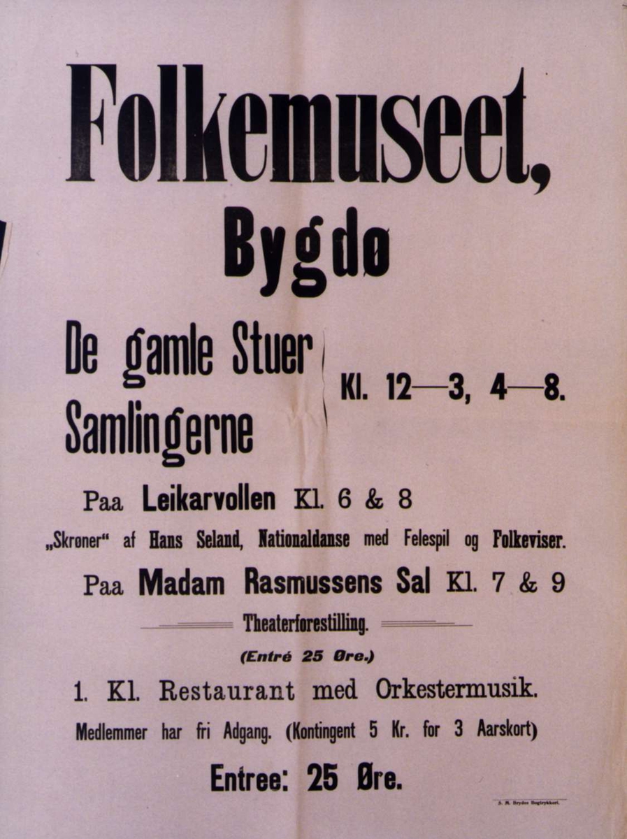 Plakat. Utstillinger og teaterforestilling på Norsk Folkemuseum .