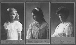 Avfotografering av fire portretter i visittkortformat. En kv
