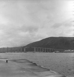 Tromsø brua, Troms, 20.10.1959. Landskap med bru.