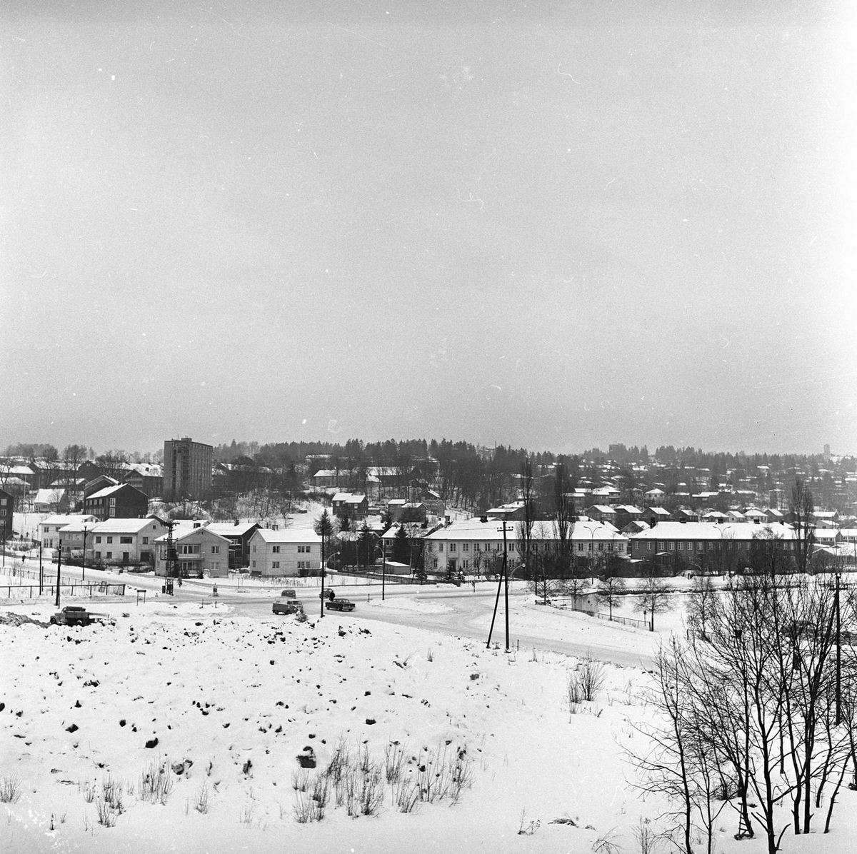 Store Ringvei, Oslo, 17.01.1962. Hjørnet Sognsveien. Biler, veier og bebyggelse.