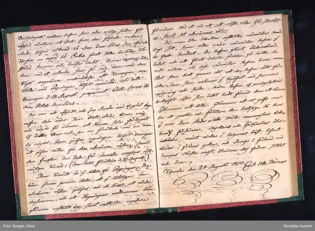 Anteckningar från den 24 augusti 1810 ur Carl Otto Mörners dagbok.