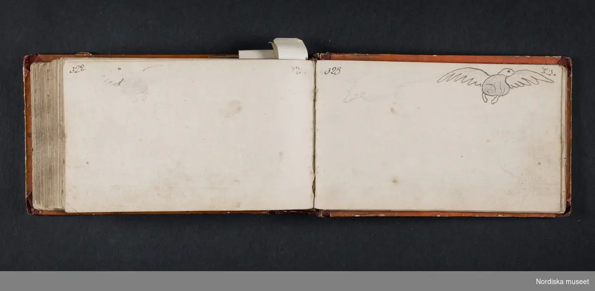 "Röda boken". Liten bok med initialerna H B på framsidan och årtalet 1728 på baksidan. Boken innehåller skisser av myter, människor, djur, byggnader och växter. Enligt medföljande utdrag ur brev från Knut Almström till direktör Fredrik Wehtje 1952 så har boken tillhört Petter Gustaf Löfström och därefter en man med efternamnet Bundred som var gravör vid Rörstrand.