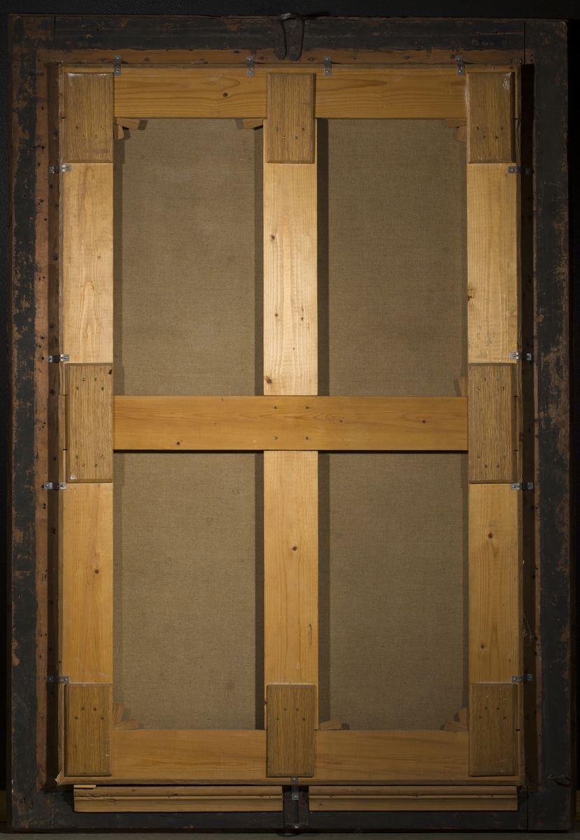 Todelt motiv. Familiportrett i nedre felt. Oppstandelsen i øvre felt.