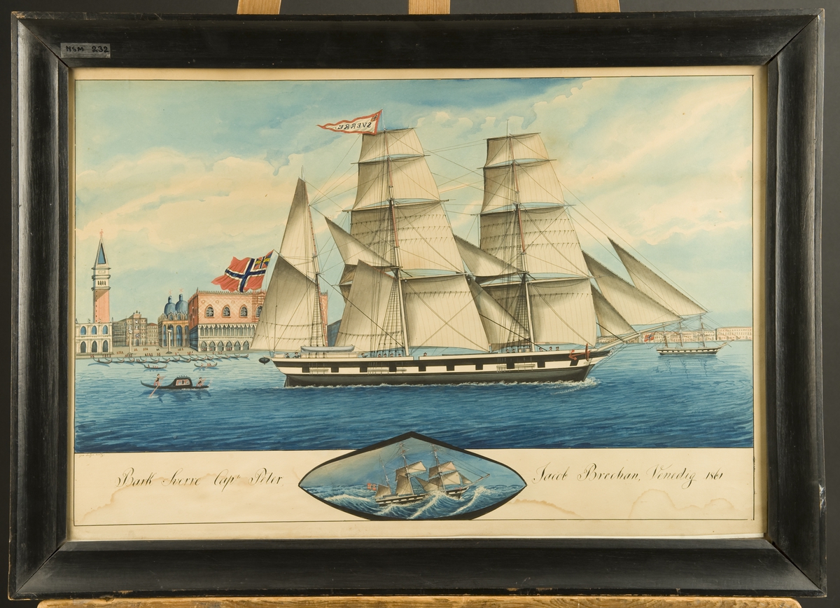 Bark Sverre, Capt. Peter Jacob Brechan, Venedig 1861 [Akvarell]