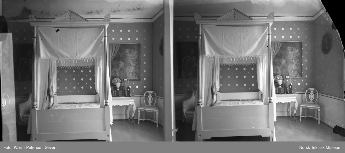 Stereobilde av Interiør, soverom, Eidsvollsbygningen