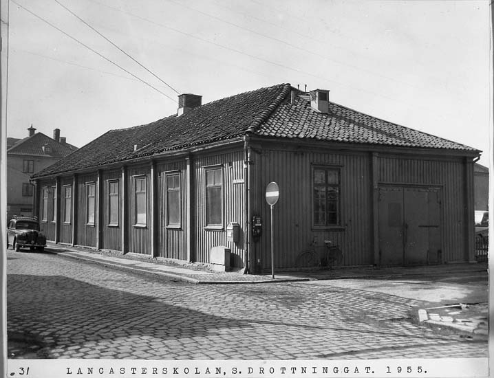 Text på kortet: "Lancasterskolan, S. Drottninggat. 1955".