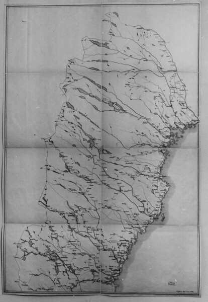 Postkarta över Sverige, norra delen, utgiven 1 juni 1880
Kartan av papper, uppfodrad på väv.
