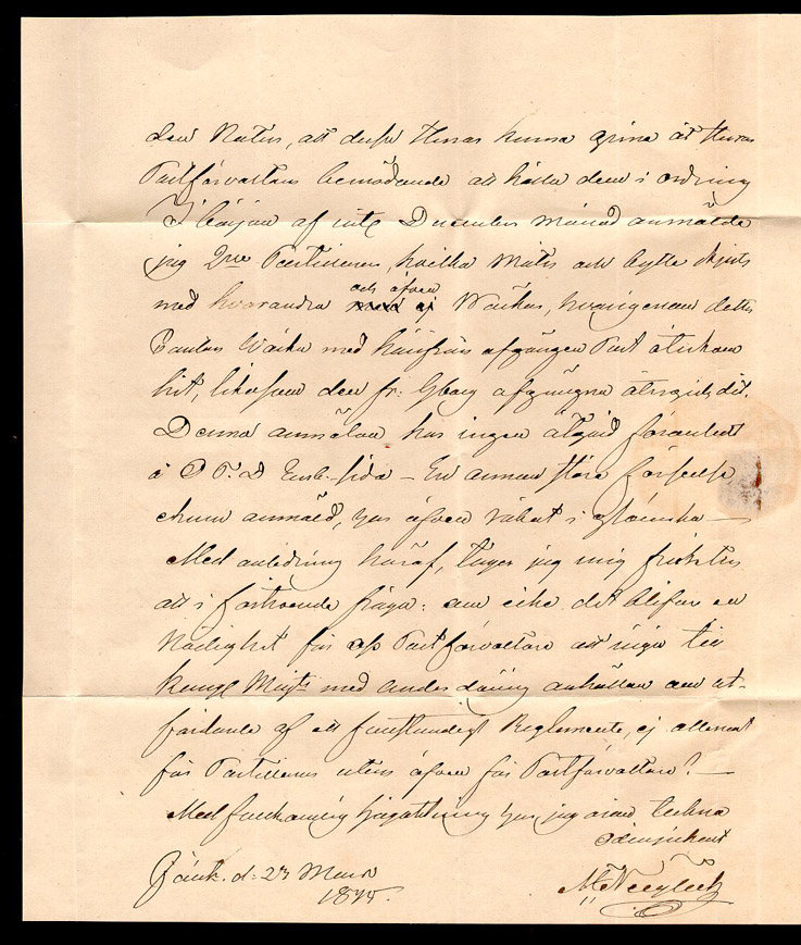 Albumblad innehållande 1 monterat förfilatelistiskt brev

Text: Fribrev från Jönköping den 23 mars 1845 till Wexiö

Etikett/posttjänst: Fribrev

Stämpeltyp: Normalstämpel 7  typ 5
