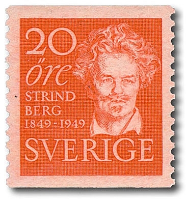 Frimärke: August Strindberg (1849-1912), författare, konstnär efter målning av R. Berg 1905.