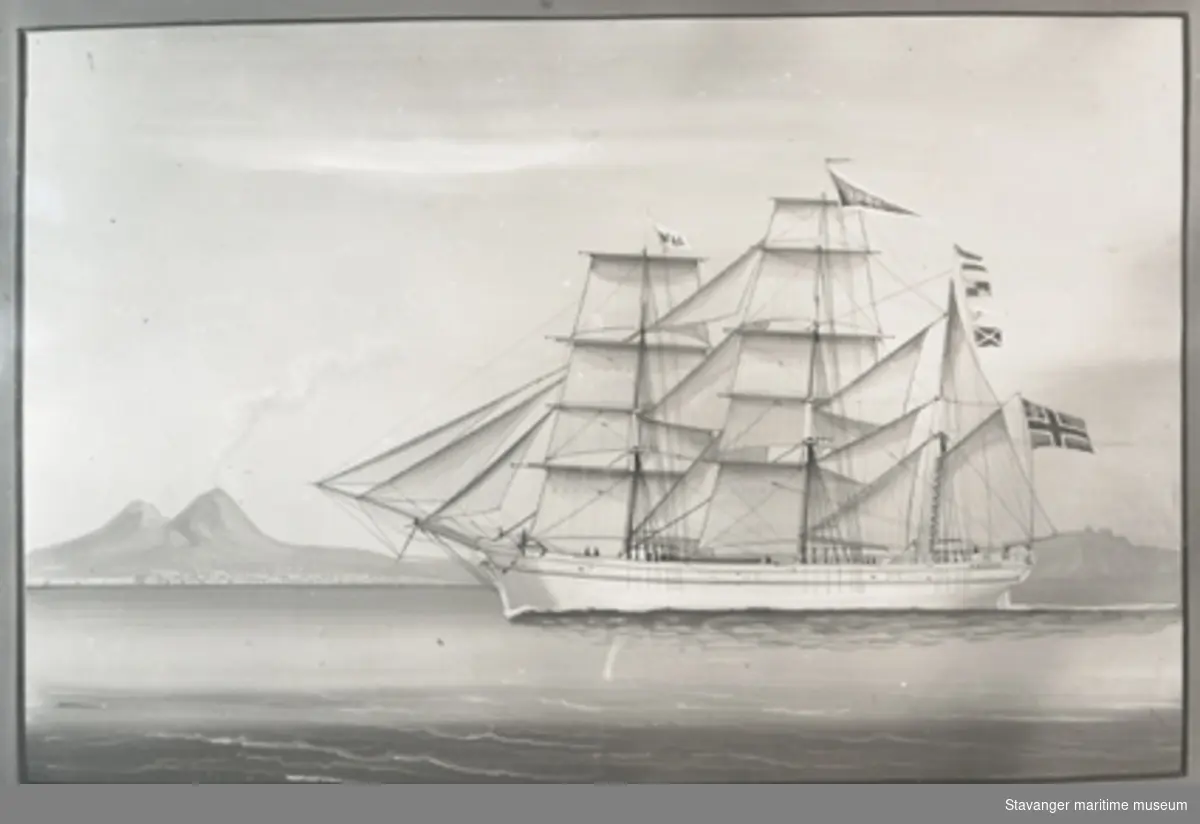 Avfotografert skipsportrett av bark "Jury" Capt. T. Ad??, W44, 1875.
