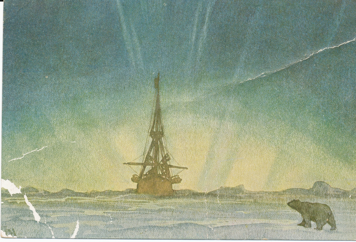 På forsiden: Fram og en isbjørn
På baksiden: Roald Amundsen