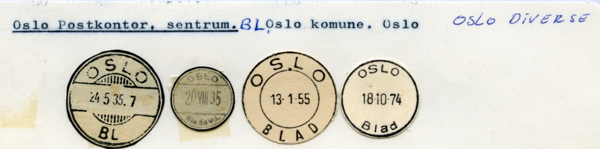 Stempelkatalog  Oslo, Oslo diverse (Postdirektoratet, Administrasjonsavdelingen,Transporten, Postens Godssenter)