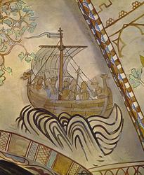 Prospektkort av Middelalderlig fartøy av type vikingeskip.
