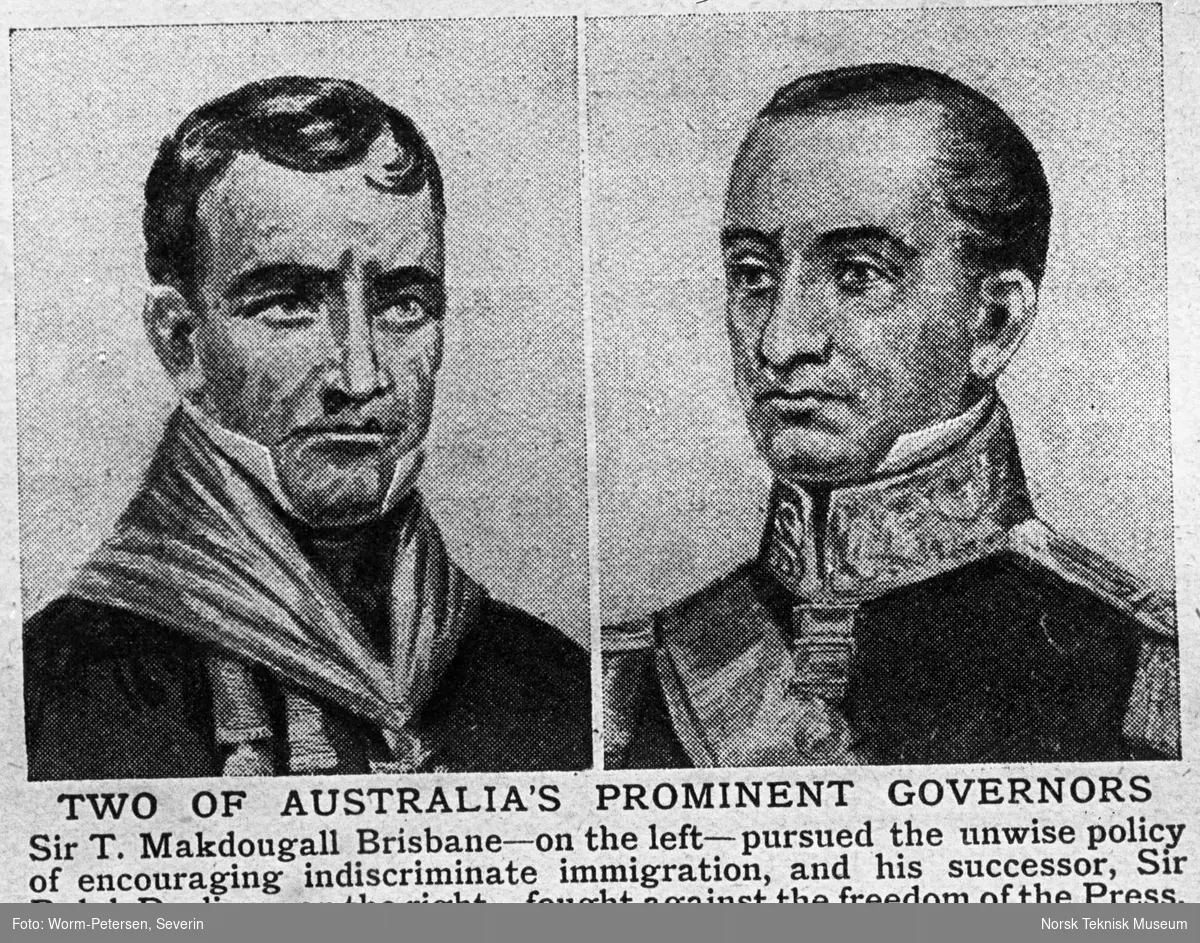 Portrett av Sir Makdougall Brisbane (t.v.) og Sir Ralph Darling