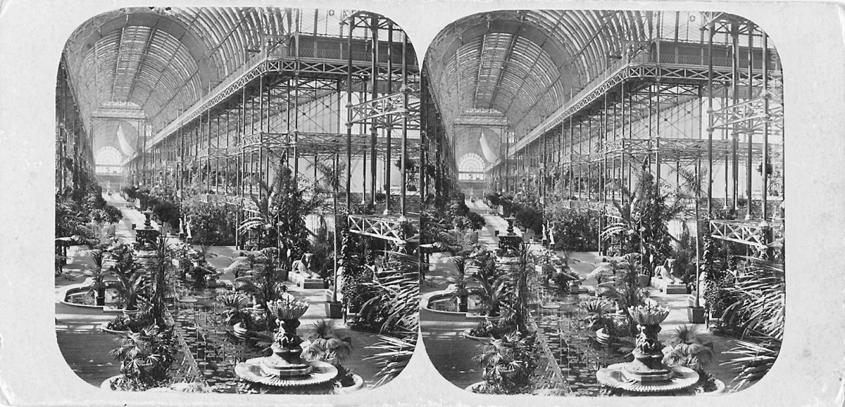 Stereobild med motiv av Kristallpalatset, Crystal Palace vid Världsutställningen i London 1851.