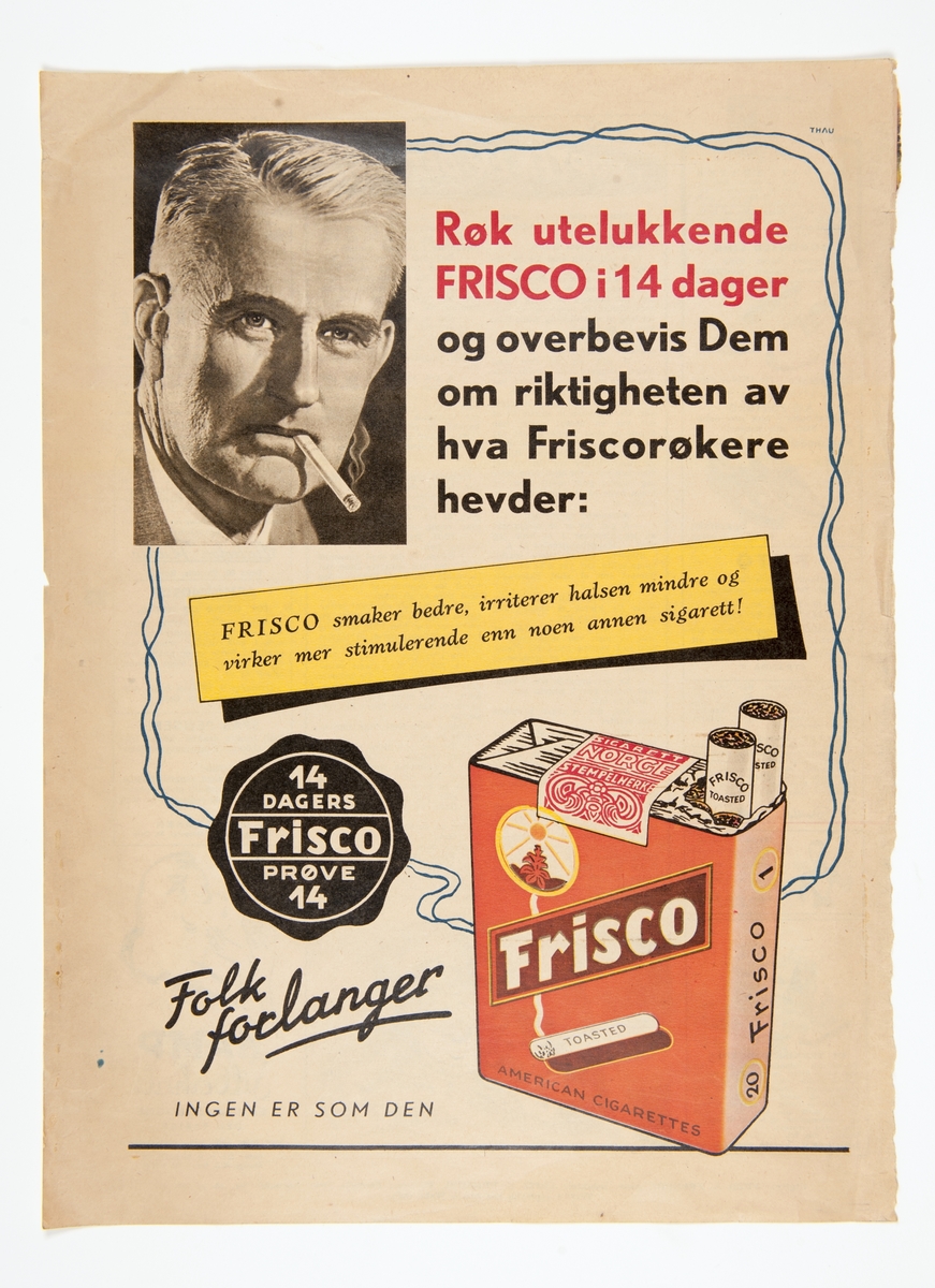 Reklame for Langaards Frisco sigaretter