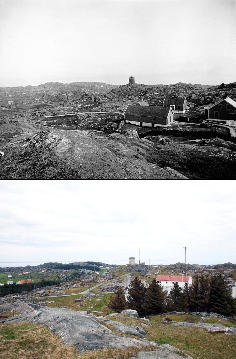 Refotografering. Utsira i Rogaland med det gamle fyrtårn. Fotografert 1913 og 2014.