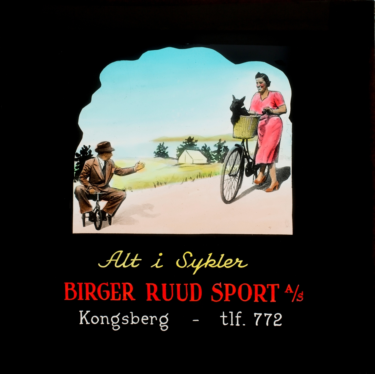 Slides promoting Birger Ruuds shop at Kongsberg
