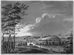 Maleri av Moss. 
Litografi etter Chr. August Lorentzens mal