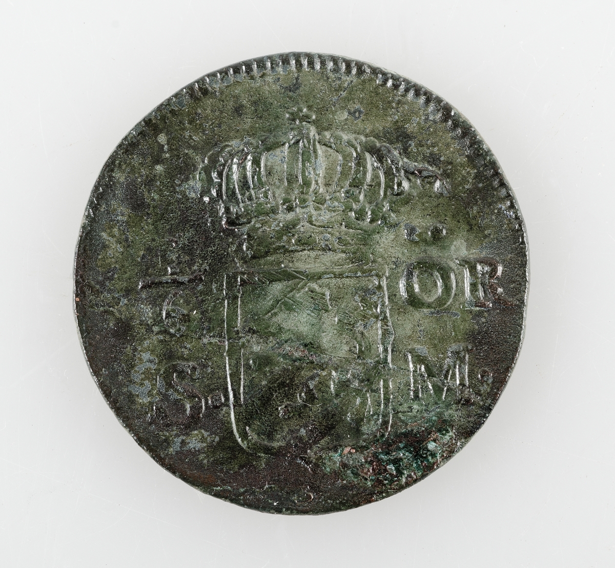 Mynd av koppar. 1/6 öre. Präglat 1716 i Avesta. Karl XII. (SM 211).