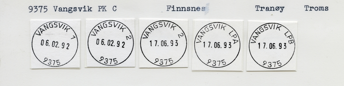 Stempelkatalog 9375 Vangsvik (Vangsvik i Senjen, Vangsvik i Senja), Finnsnes, Tranøy, Troms