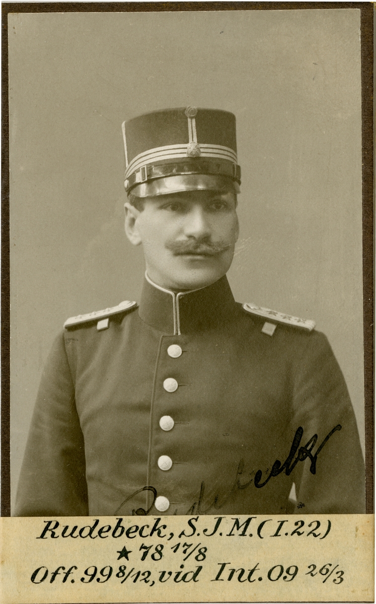Porträtt av Sven Johan Mauritz Rudebeck, officer vid Värmlands regemente I 22 och Intendenturkåren.