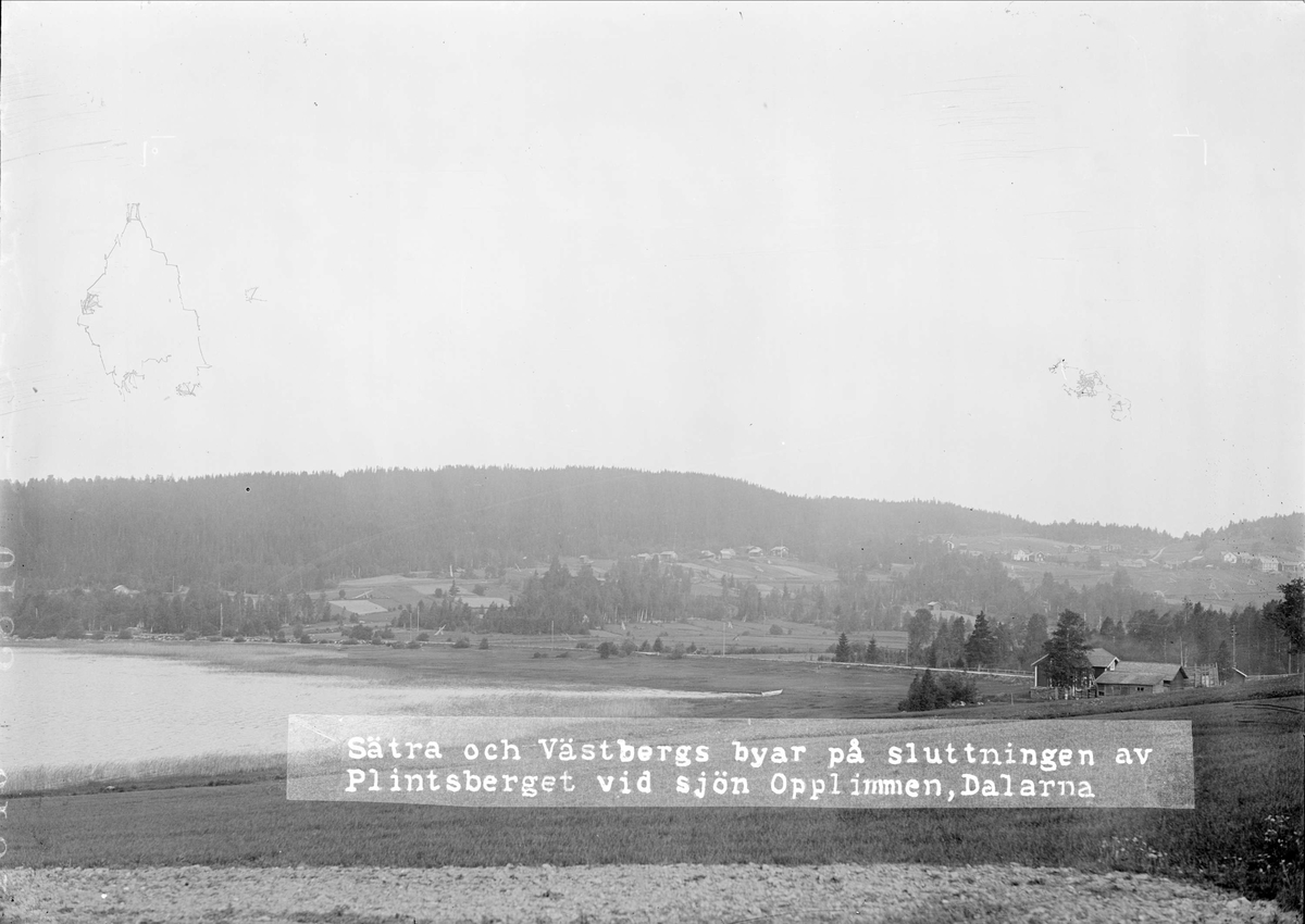 "Utsikt mot byarna Sätra och Västberg från sjön Opplimmen", Dalarna 1919