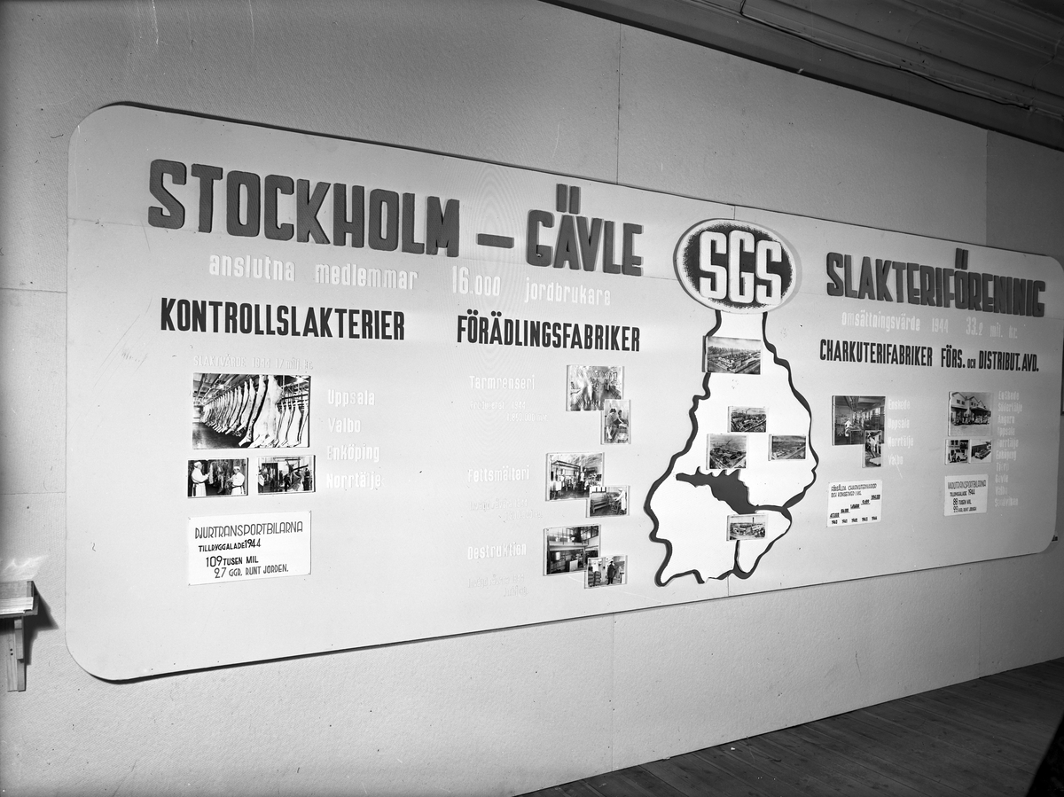 Ludvigsbergs skola. "Stockholm-Gävle Slakteriförening, SGS". Valboutställningen. 19 juli 1945.
