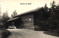 Postkort. Hovestua fra Heddal i Telemark. Utstilling NF.