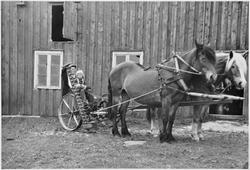 Ole og Anne Lise Hovde på slåmaskinen bak tospannet "Lego" o