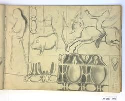 Fugler og hest [Tegning]