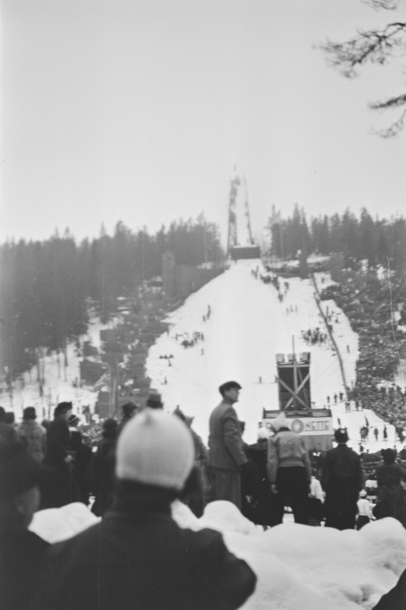 Holmenkollrennet 1939. Utsikt fra Gratishaugen mot Holmenkolbakken