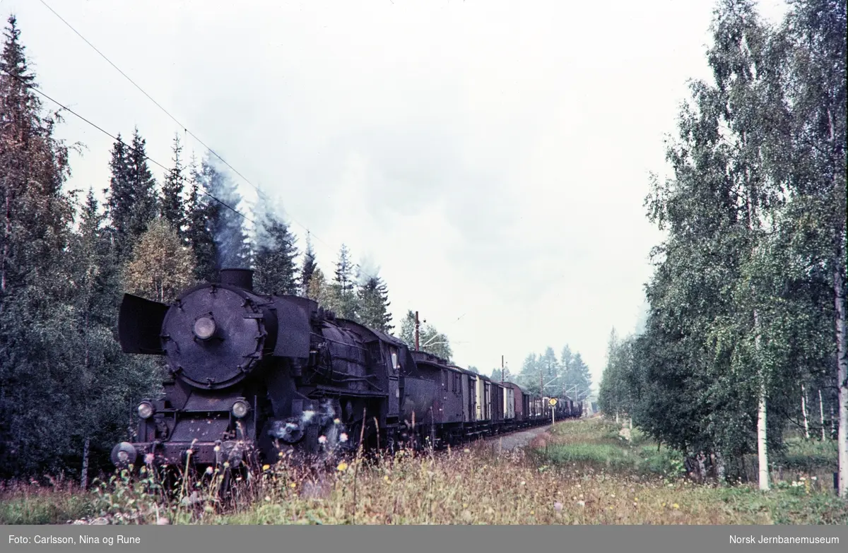Damplok type 63a nr. 5573 med godstog nord for Eina stasjon
