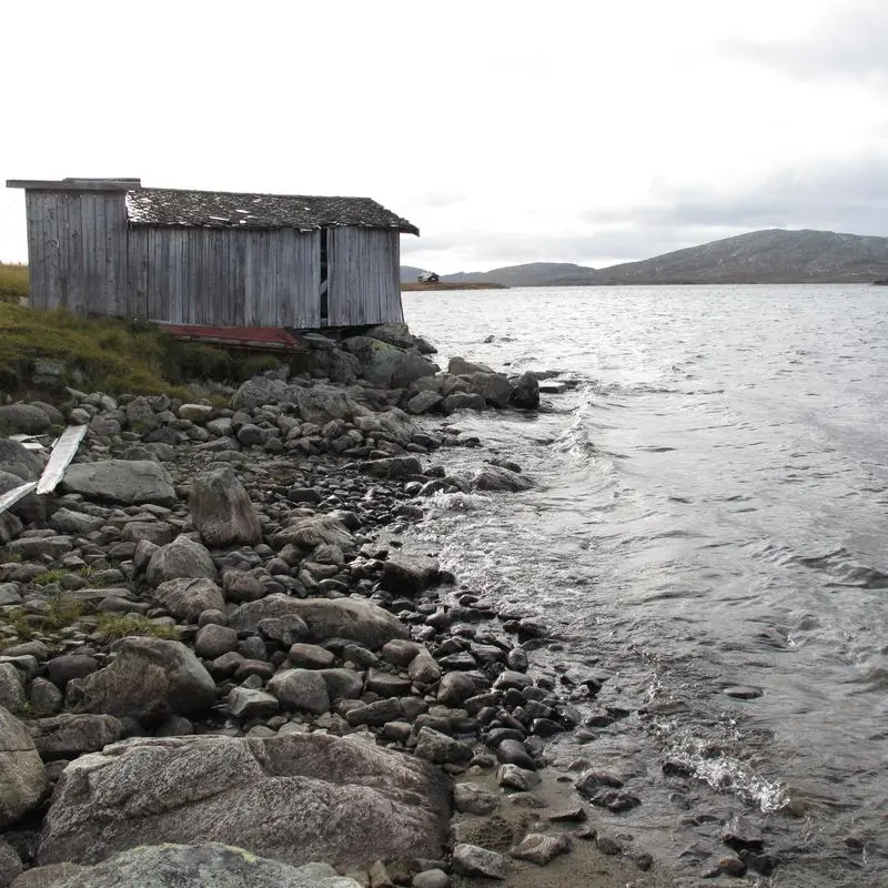 Befaring i Vinstre 2012. Høyeste regulerte vannstand er omtrent 1 meter over opprinnelig strandlinje.