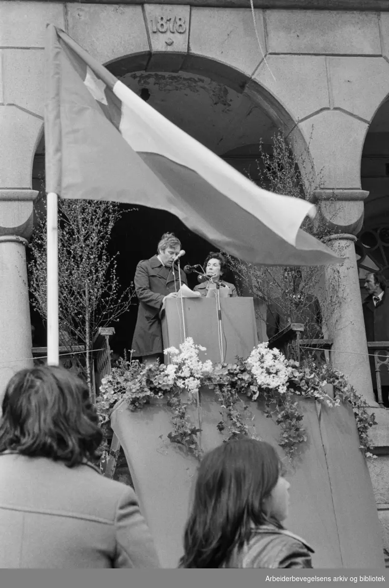 1. mai 1981 i Oslo.Hortensia Allende taler på Youngstorget