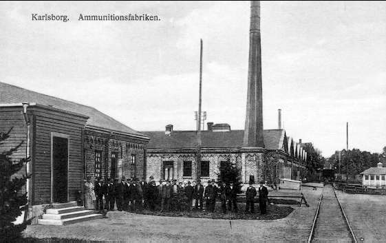 Karlsborg. Exteriör ammunitionsfabriken (Vanäsverken) omkr 1920. Vykort.