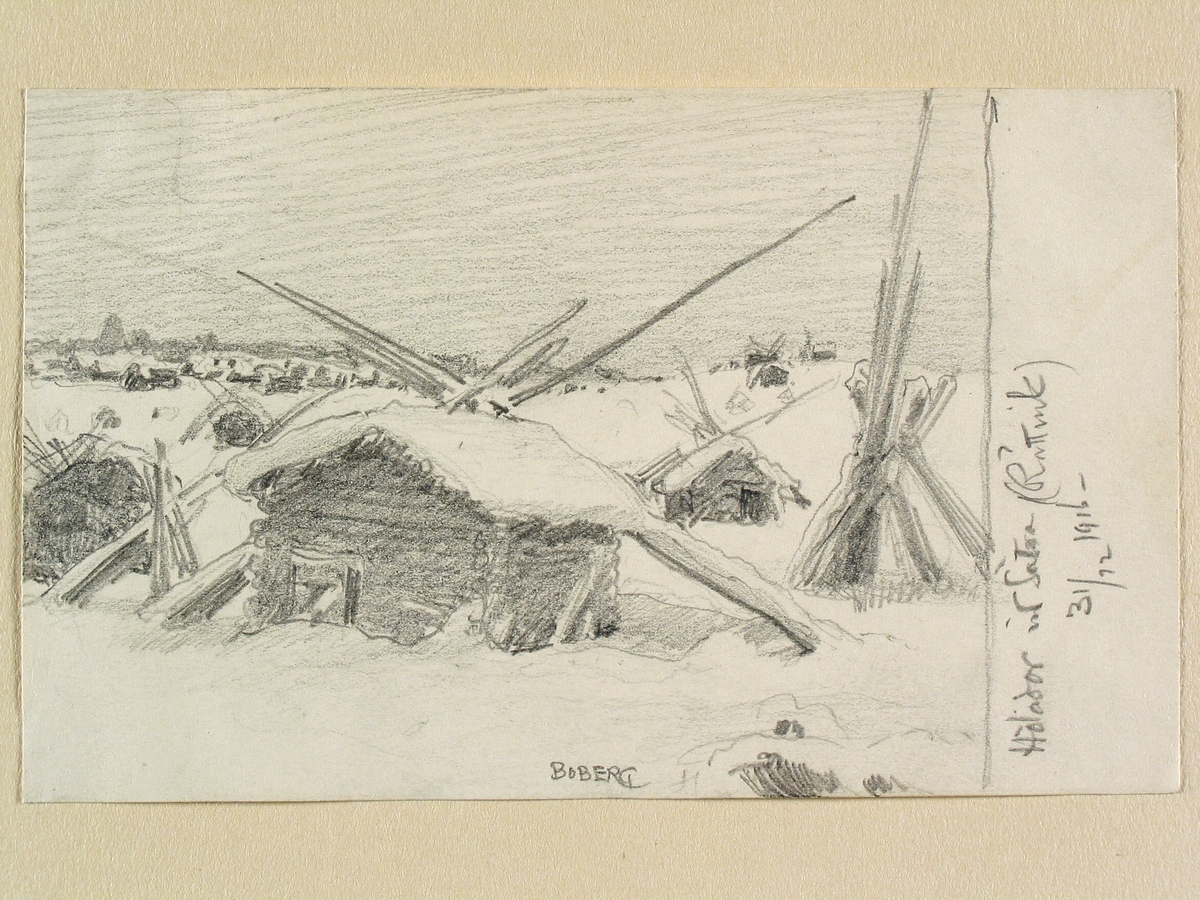 Dalarna, Rättviks sn. Hölador vid Sätra. Teckning av Ferdinand Boberg