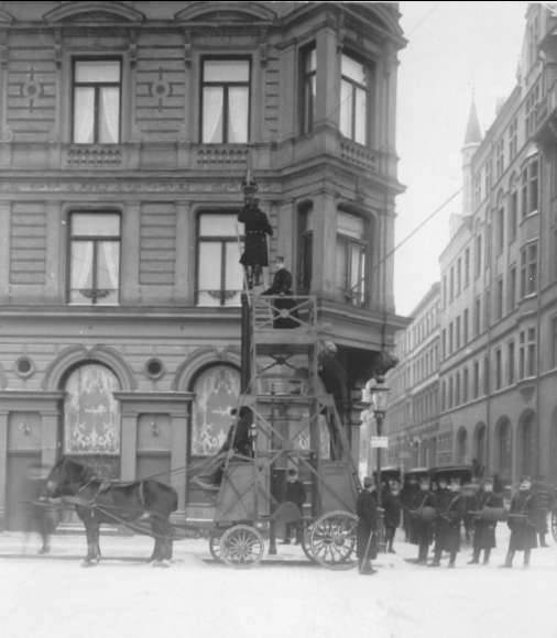 Linjebyggnadsövning i Stockholm 1905.