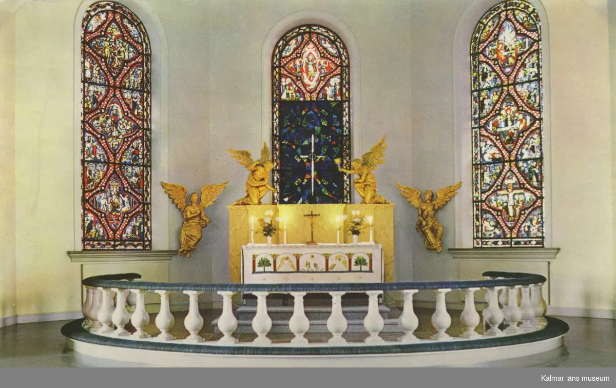 Vykort med motiv från altaret i Madesjö kyrka.