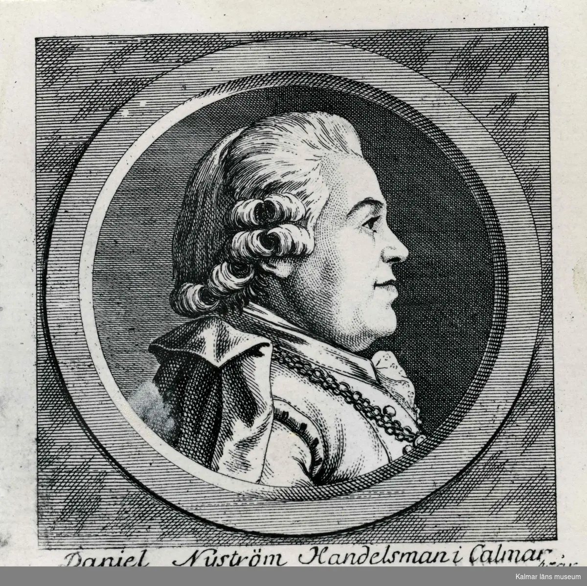Daniel Nyström, handelsman i Kalmar. Burskap 1756, riksdagsman 1778, död 1794. Kopparstick av J. Snack. (Kungliga Biblioteket)